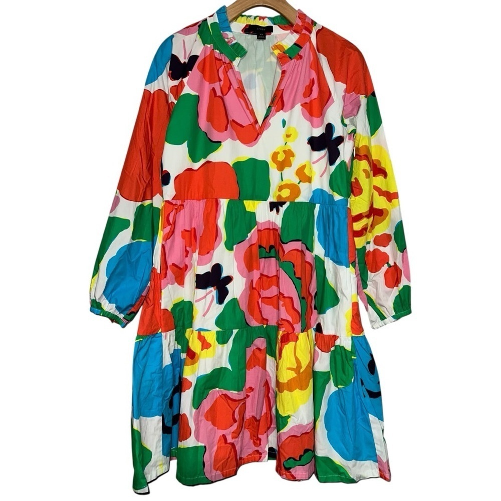 J. Crew Women’s Size XS Ratti Jardin Bright Floral Cotton Tiered Popover Dress - Picture 5 of 11